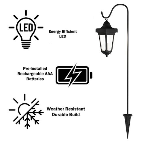 Nature Spring Solar Outdoor Lantern Light Set of 2 with Shepherd Hooks - Black GLOBAL SHIPPING