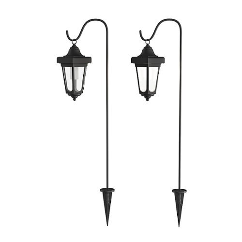 Nature Spring Solar Outdoor Lantern Light Set of 2 with Shepherd Hooks - Black SHOP ONLINE