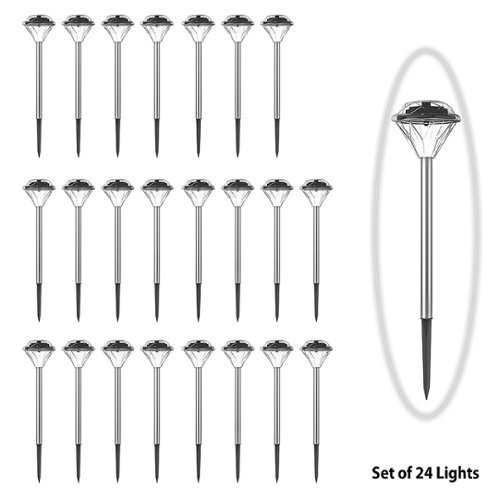 Nature Spring 24 Piece Solar LED Garden Light Stakes - Brushed Aluminum GLOBAL SHIPPING