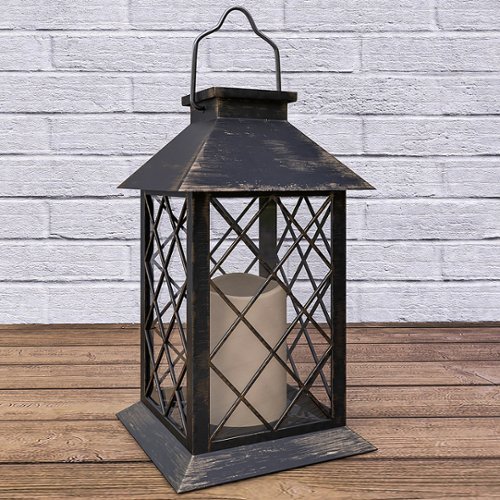 Nature Spring Solar LED Pillar Candle Lantern with Hanger - Bronze BUY IN EUROPE