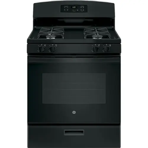 Front. GE - 4.8 Cu. Ft. Freestanding Gas Range - Black.