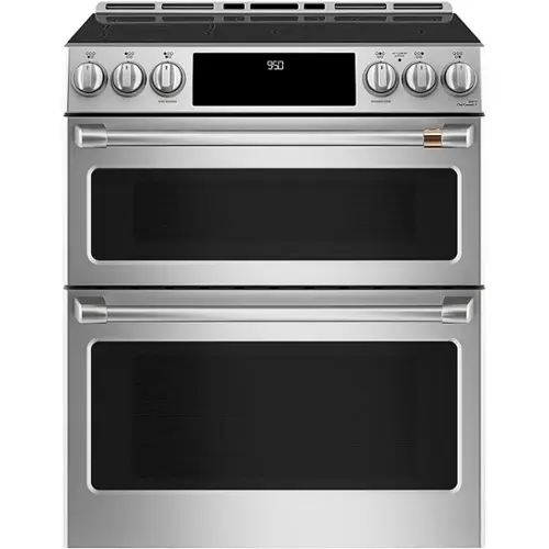 Front. Café - 6.7 Cu. Ft. Slide-In Double Oven Electric Induction Convection Range, Customizable - Stainless Steel.