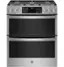 Front. GE Profile - 6.7 Cu. Ft. Slide-In Double Oven Gas True Convection Range with Steam Self-Clean, No Preheat Air Fry and WiFi - Fingerprint Resistant Stainless Steel.