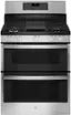 Front. GE - 6.8 Cu. Ft. Freestanding Double-Oven Gas Convection Range with Self-Steam Cleaning and No-Preheat Air Fry - Stainless steel.
