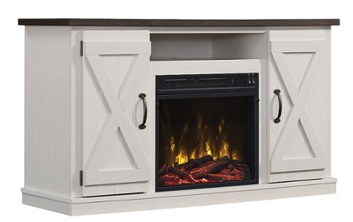 Twin Star Home - Modern Farmhouse TV Stand for TVs up to 55" with Electric Fireplace - Old Wood-White-Front_Standard 