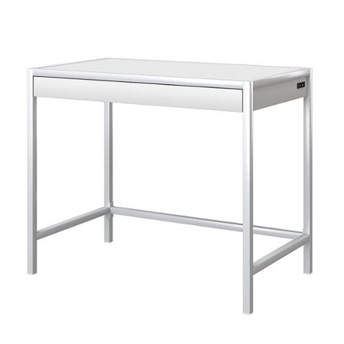 

Twin Star Home - Writing Desk with USB Charging Ports and Extra Large Drawer - White
