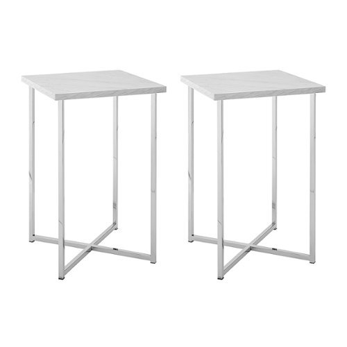 Walker Edison - Modern Glam Faux Marble Side Table Set of 2 - Faux White Marble/Chrome