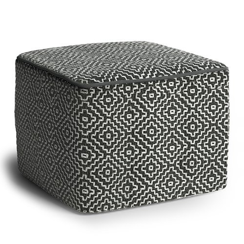 Simpli Home - Briella Square Woven Pouf - Grey and White