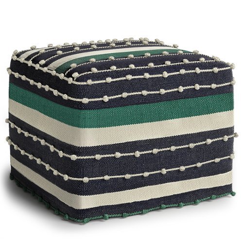 Simpli Home - Barker Square Woven Pouf - Navy,Teal and White
