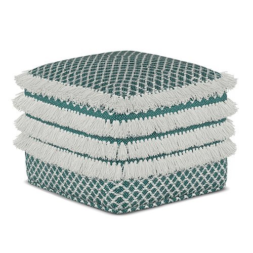 Simpli Home - Leah Square Woven Pouf - Turquoise and White
