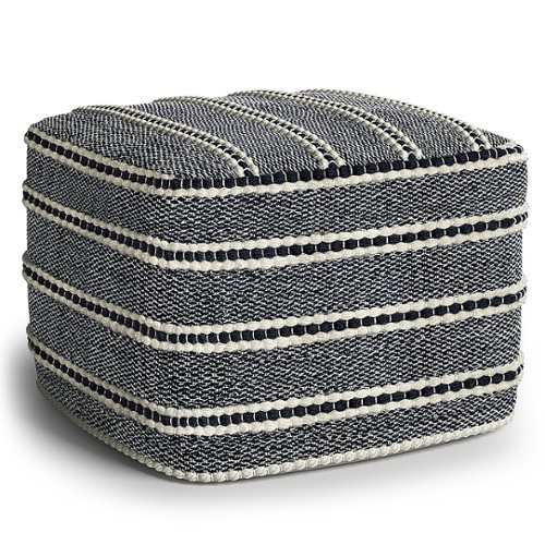 Simpli Home - Corrie Square Woven Pouf - Navy and White