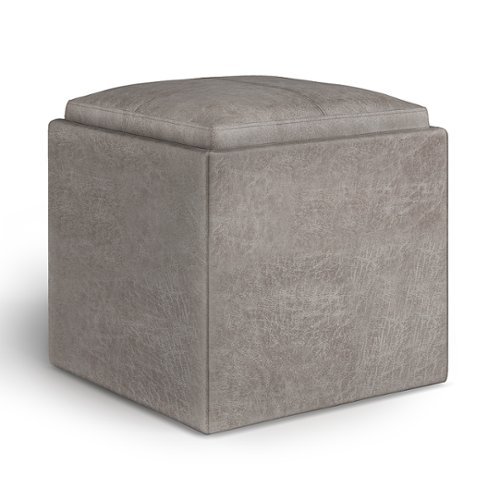 Simpli Home - Rockwood Cube Storage Ottoman with Tray - Distressed Grey Taupe