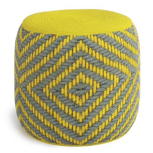 Simpli Home - Kent Round Woven Pouf - Grey and Yellow