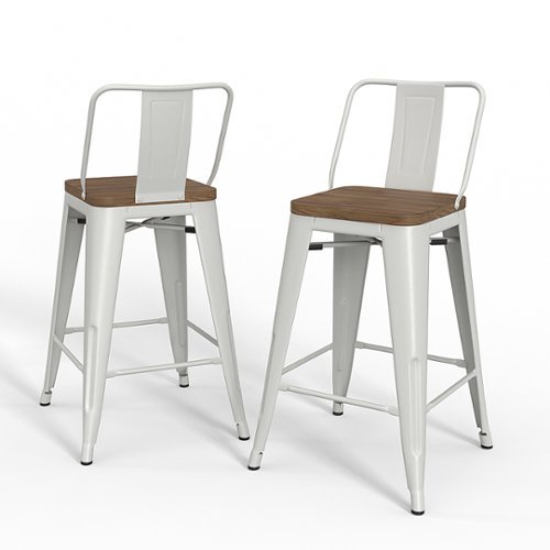 Simpli Home - Rayne Metal and Wood Counter Height Stool (Set of 2) - White