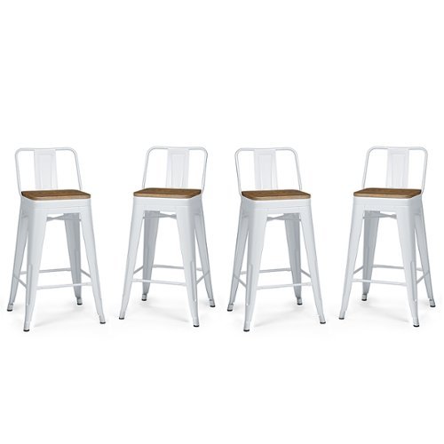 Simpli Home - Rayne Metal and Wood Counter Height Stool (Set of 4) - White