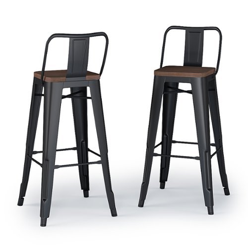 Simpli Home - Rayne Metal and Wood Bar Stool (Set of 2) - Black