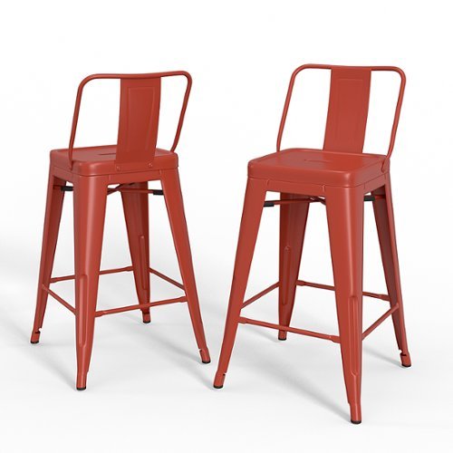 Simpli Home - Rayne Metal Counter Height Stool (Set of 2) - Orange