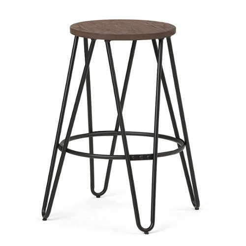 Simpli Home - Simeon Metal Counter Height Stool with Wood Seat - Cocoa Brown / Black