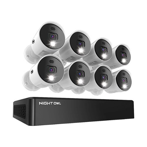 Image of Night Owl - 8 Channel 8 Wired 4K Ultra HD Spotlight Cameras, 1TB HD Bluetooth DVR Surveillance System with Audio - White/Black