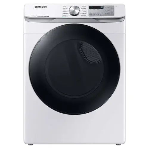 Front. Samsung - 7.5 Cu. Ft. Stackable Smart Gas Dryer with Steam Sanitize+ - White.