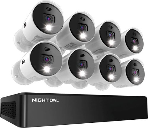 Night Owl - 8-Channel, 8-camera Indoor/Outdoor Wired 4K Ultra HD 2TB DVR Spotlight Surveillance System - White