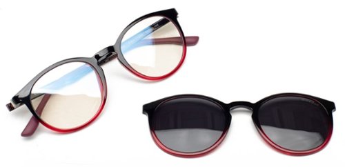 Wavebalance - BlueDuo, Poet, Blue Light Reducing Glasses with Magnetic Sunglass Clip-On - Black Cherry