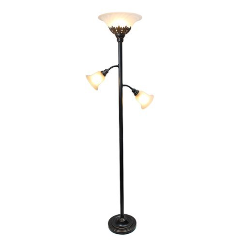 Lalia Home - Torchiere 800lm Floor Lamp with 2 Reading Lights and Scalloped Glass Shades - RESTORATION BRONZE/WHITE SHADES