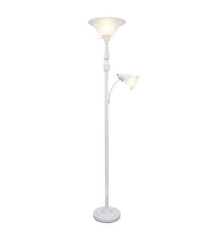 

Lalia Home - Torchiere 800lm Floor Lamp with Reading Light and Marble Glass Shades - White/White Shade
