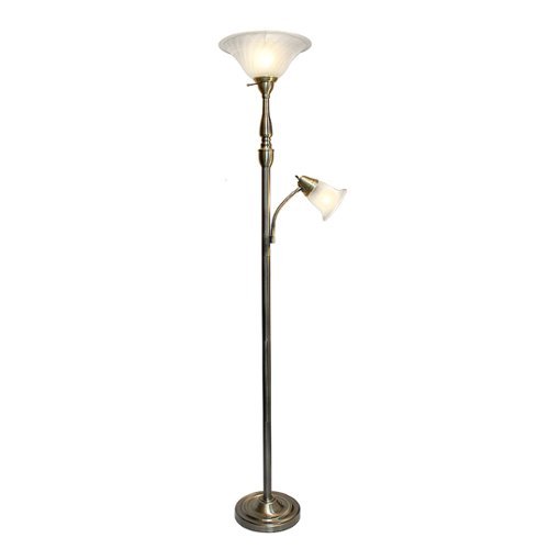 

Lalia Home - Torchiere 800lm Floor Lamp with Reading Light and Marble Glass Shades - Antique Brass/White Shade