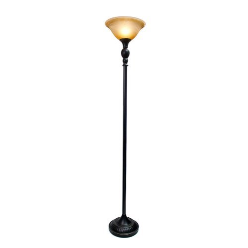 

Lalia Home - Classic 1 Light Torchiere 1400lm Floor Lamp with Marbleized Glass Shade - Restoration Bronze/Amber Shade