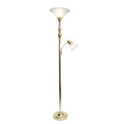 

Lalia Home - Torchiere 800lm Floor Lamp with Reading Light and Marble Glass Shades - Gold/White Shade