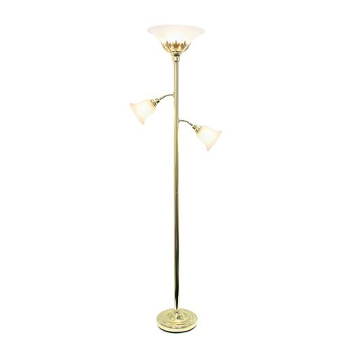 

Lalia Home - Torchiere 800lm Floor Lamp with 2 Reading Lights and Scalloped Glass Shades - Gold/White Shade