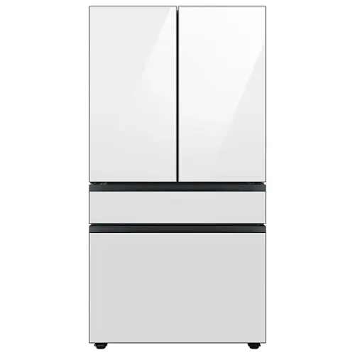 Front. Samsung - BESPOKE 29 cu. ft. 4-Door French Door Smart Refrigerator with Beverage Center - White Glass.