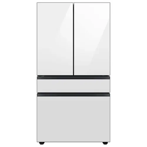 Front. Samsung - BESPOKE 23 cu. ft. 4-Door French Door Counter Depth Smart Refrigerator with AutoFill Water Pitcher - White Glass.