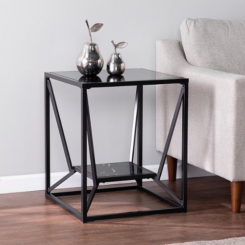 SEI Furniture - Argall Square Glass-Top End Table - Black finish