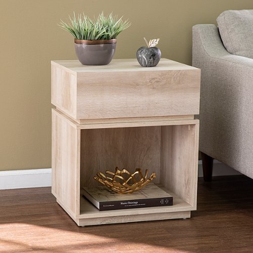 SEI Furniture - Mortayne Side Table with Charging Station - Whitewashed oak finish
