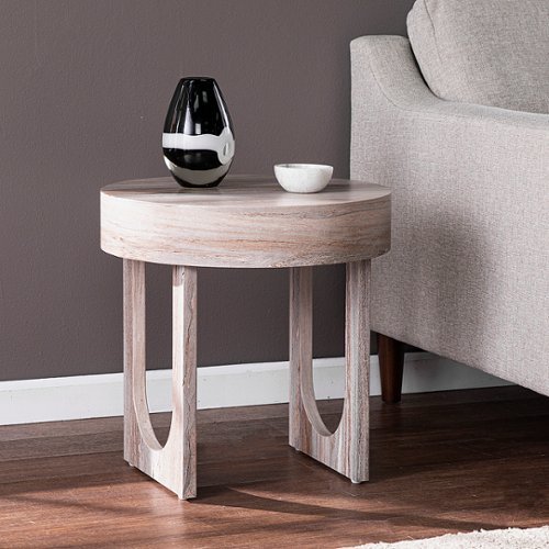 SEI Furniture - Chadkirk Round Faux Marble End Table - Brown faux marble finish