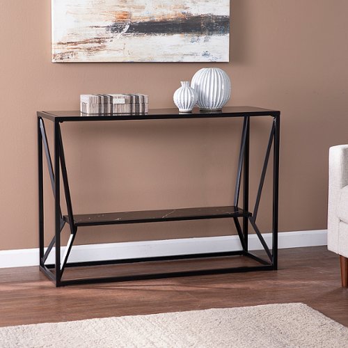 SEI Furniture - Argall Long Glass-Top Console Table - Black finish