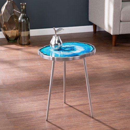 Southern Enterprises - Norcova Accent Table - Blue - Blue faux agate and antique silver finish