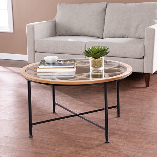 SEI Furniture - Melvoir Glass-Top Cocktail Table - Black and natural finish