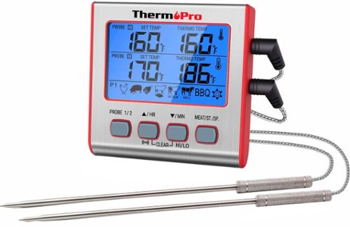 ThermoPro TP17W Digital Meat Thermometer with Dual Probes and Timer Mode Grill Smoker Thermometer with Large LCD Display in Red