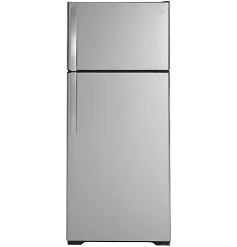 Front. GE - 17.5 Cu. Ft. Top-Freezer Refrigerator - Fingerprint resistant stainless steel.