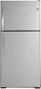 Front. GE - 21.9 Cu. Ft. Top-Freezer Refrigerator with Garage Ready Performance from 38-110 Degrees Fahrenheit - Fingerprint resistant stainless steel.