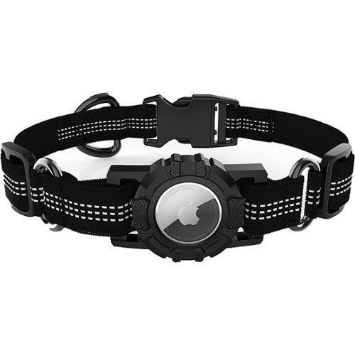 SaharaCase - Nylon Dog Standard Collar with Apple AirTag slot - 16-in to 26-in Neck - Black