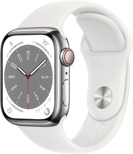 Apple Watch Series 8 GPS + Cellular 41mm Silver Stainless Steel Case with White Sport Band - M/L - Silver