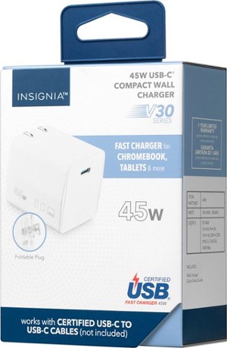 Insignia™ 45W USB-C Compact Wall Charger for Chromebook, MacBook Air, Surface Pro, Smartphone, and Tablet - White BUY ONLINE