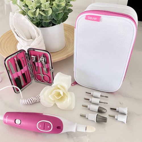 Beurer 18-piece Manicure/Pedicure Device and Nail Set - Pink/White WORLDWIDE DELIVERY