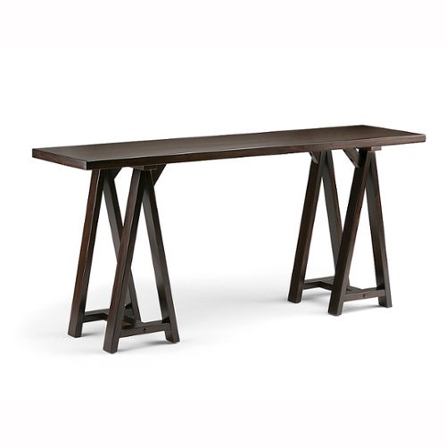 

Simpli Home - Sawhorse Wide Console Sofa Table - Dark Chestnut Brown