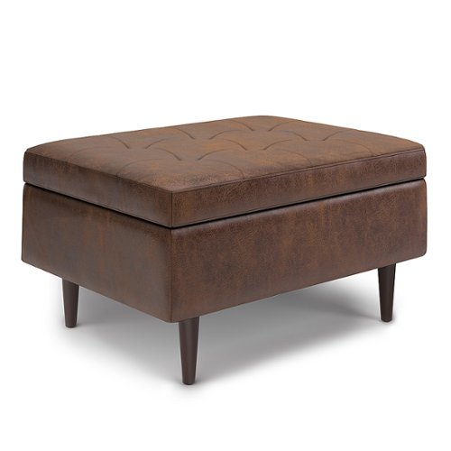 

Simpli Home - Shay Mid Century Small Square Coffee Table Storage Ottoman - Distressed Chestnut Brown