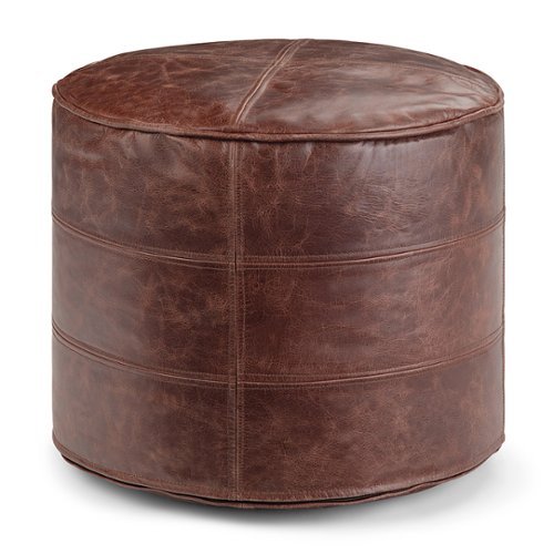 Simpli Home - Connor Round Pouf - Distressed Brown